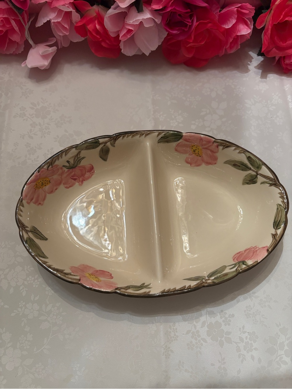 Franciscan Desert Rose - Divided Oval Serving Bowl - 10.5" x 6.75"